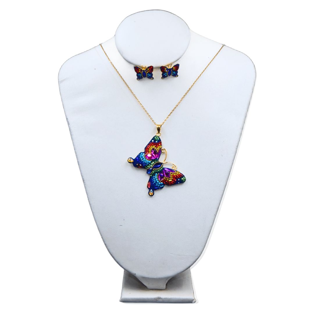 Juego de collar y aretes de mariposa | Grande