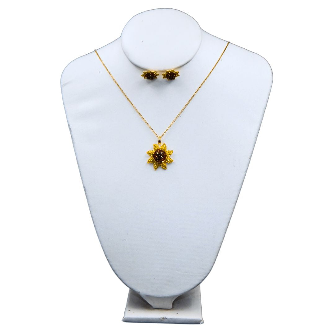 Juego de collar y aretes de girasol | Mini