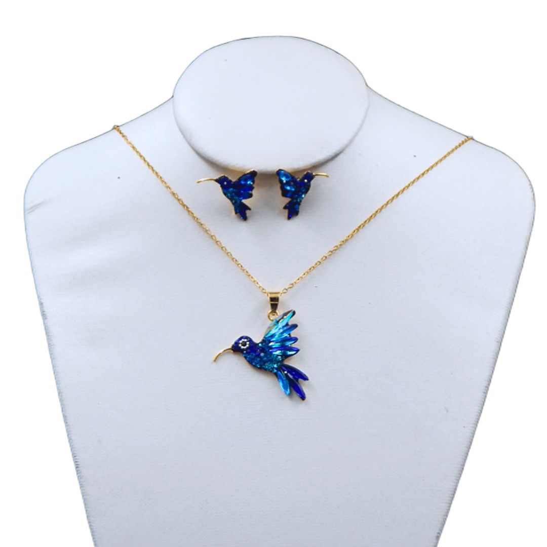 Juego de collar y aretes de colibri | Mediano