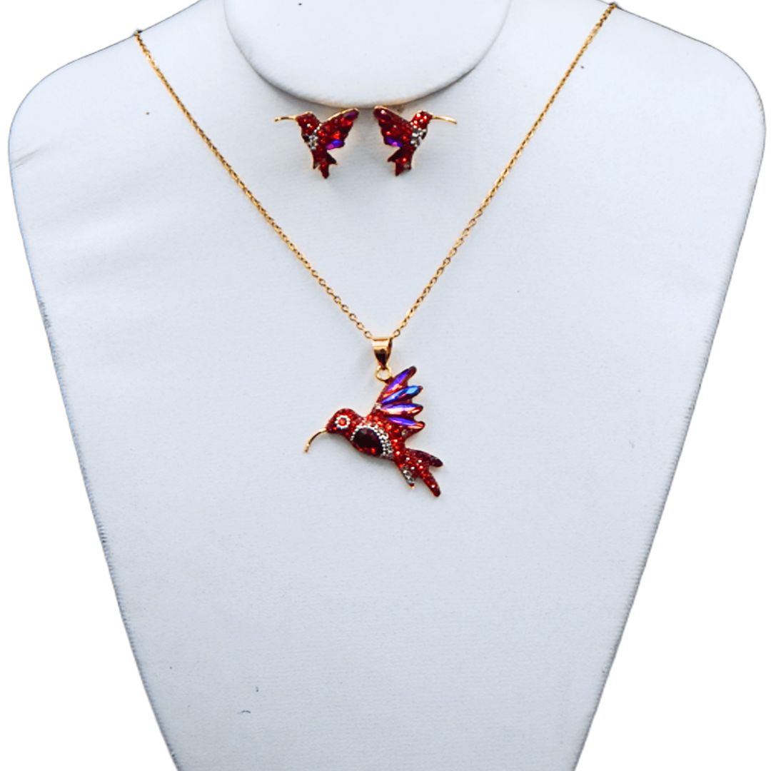 Juego de collar y aretes de colibri | Mediano