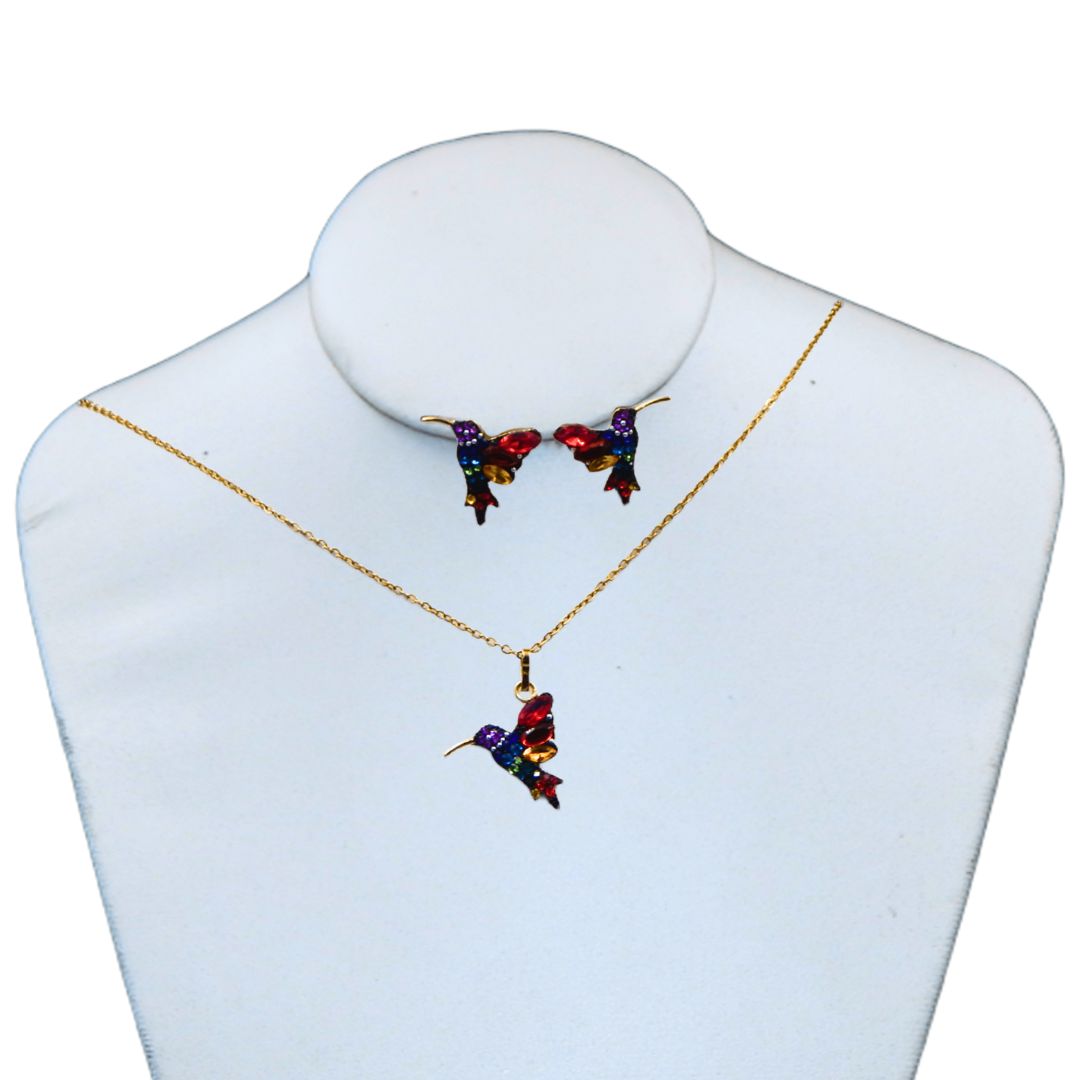 Juego de collar y aretes de colibri | Mini