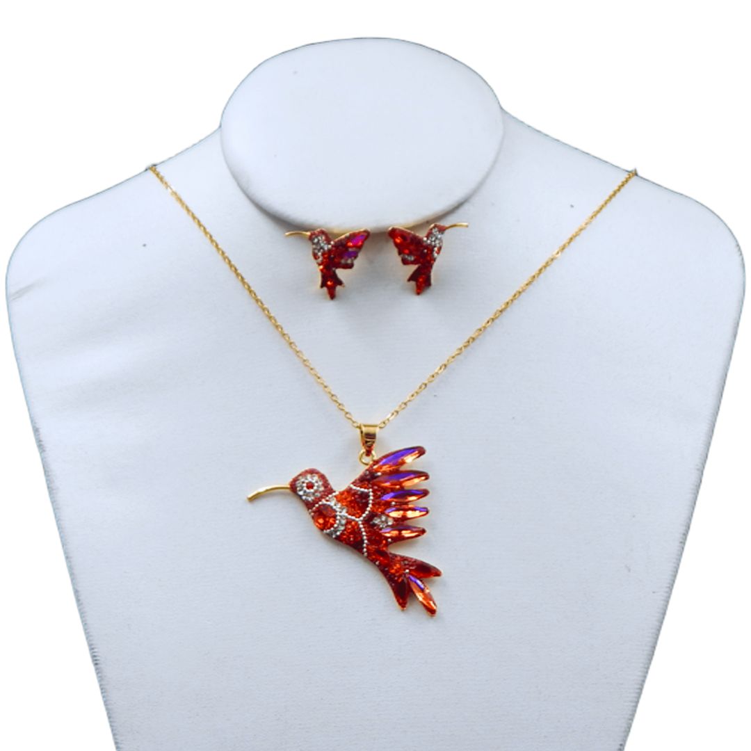 Juego de collar y aretes de colibri | Grande