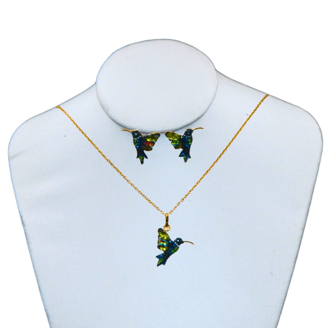 Juego de collar y aretes de colibri | Mini