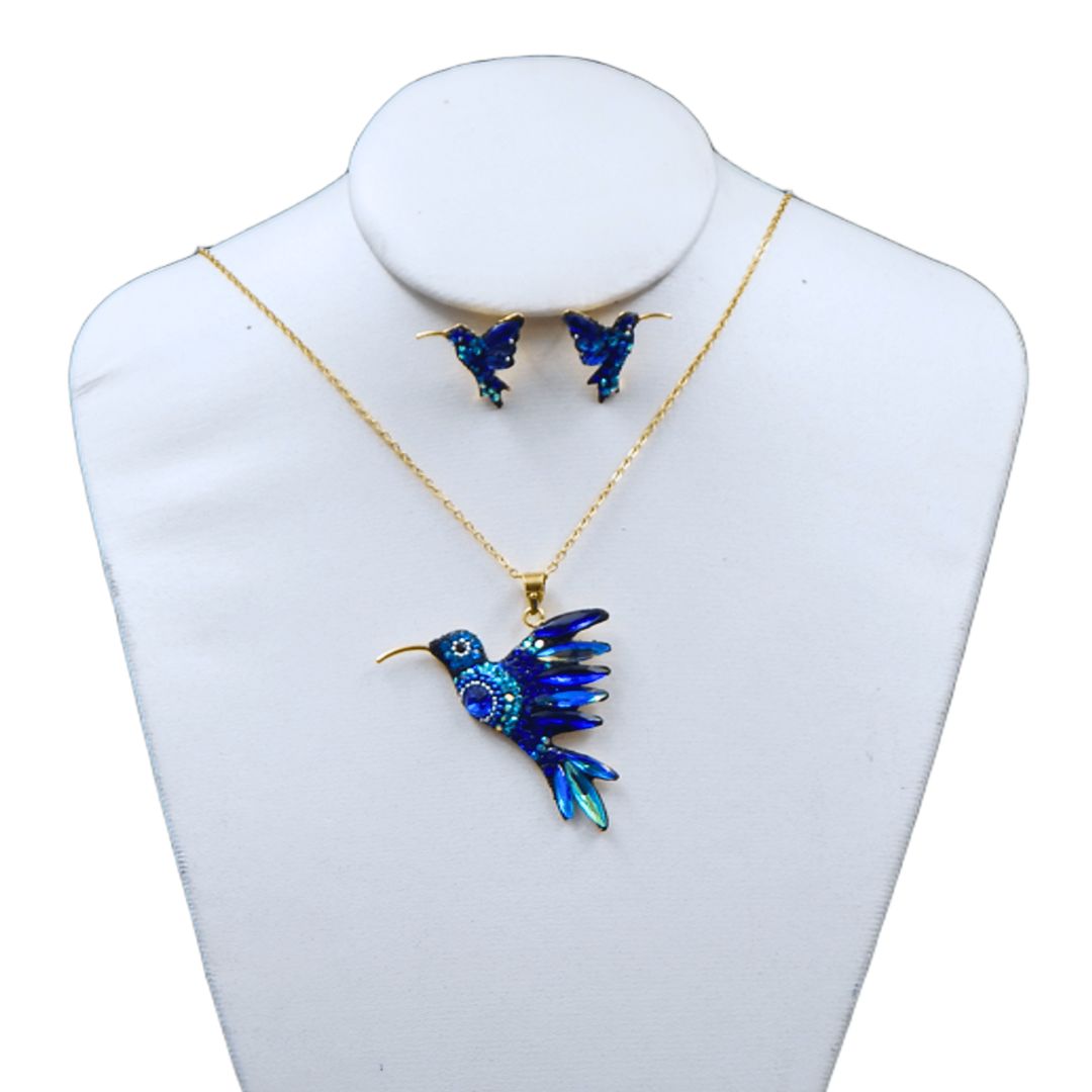 Juego de collar y aretes de colibri | Mediano