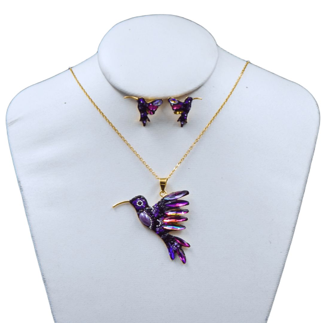 Juego de collar y aretes de colibri | Grande