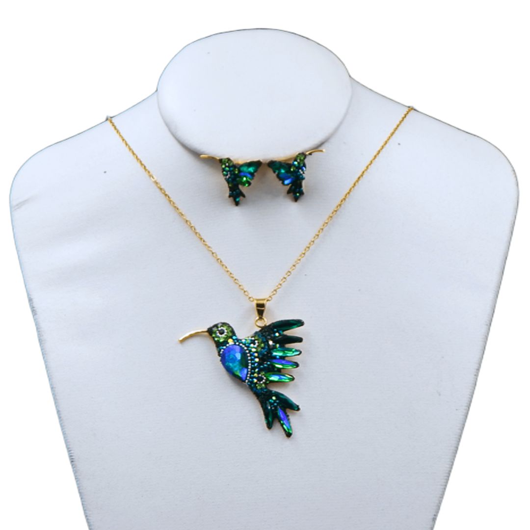 Juego de collar y aretes de colibri | Grande