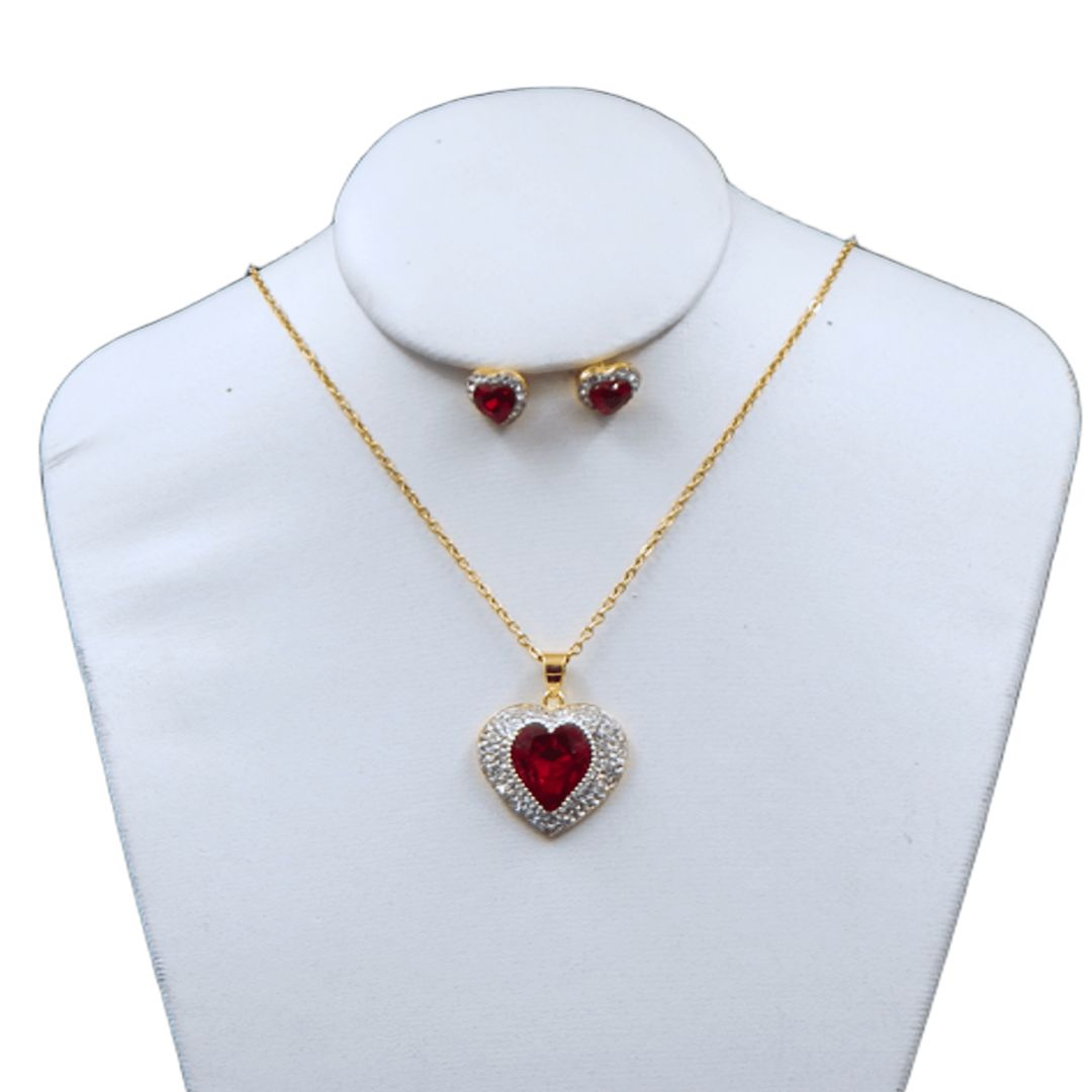 Juego de collar y aretes de corazón "Swarovski" | Mediano