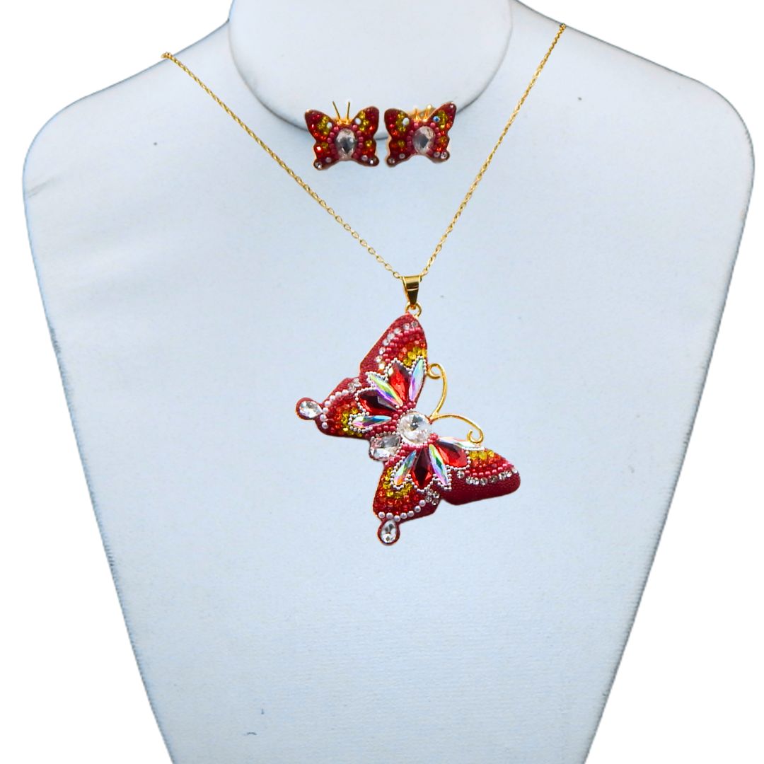 Juego de collar y aretes de mariposa | Grande