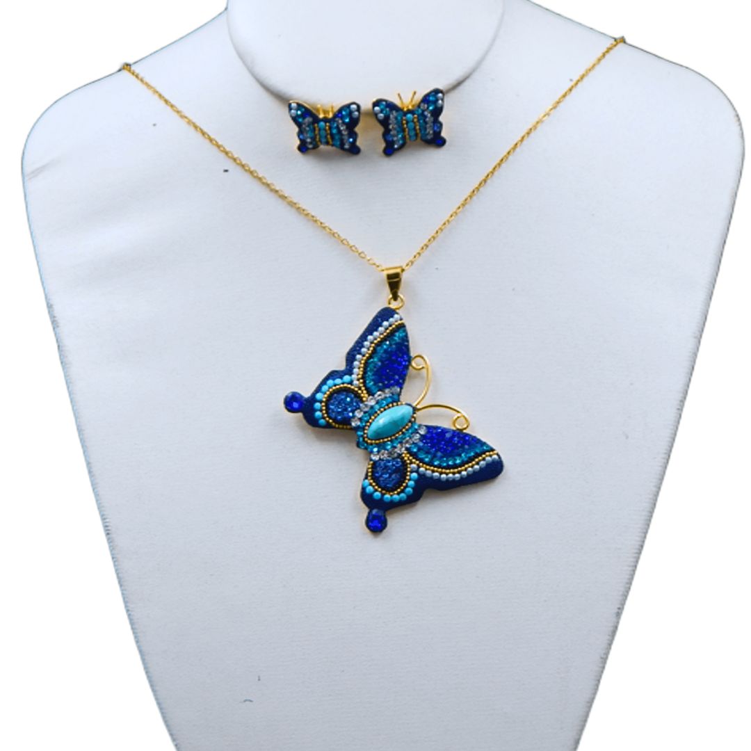 Juego de collar y aretes de mariposa | Grande