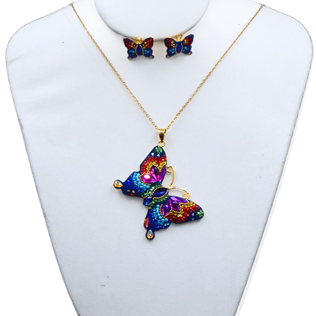 Juego de collar y aretes de mariposa | Grande