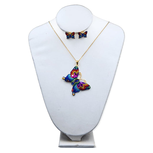 Juego de collar y aretes de mariposa | Grande