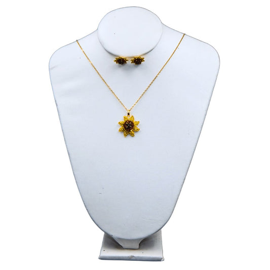 Juego de collar y aretes de girasol | Mini