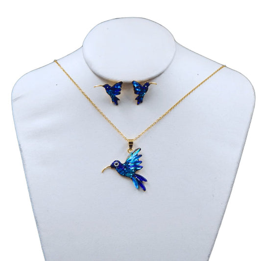 Juego de collar y aretes de colibri | Mediano