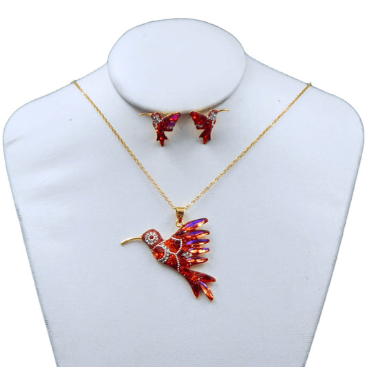 Juego de collar y aretes de colibri | Grande