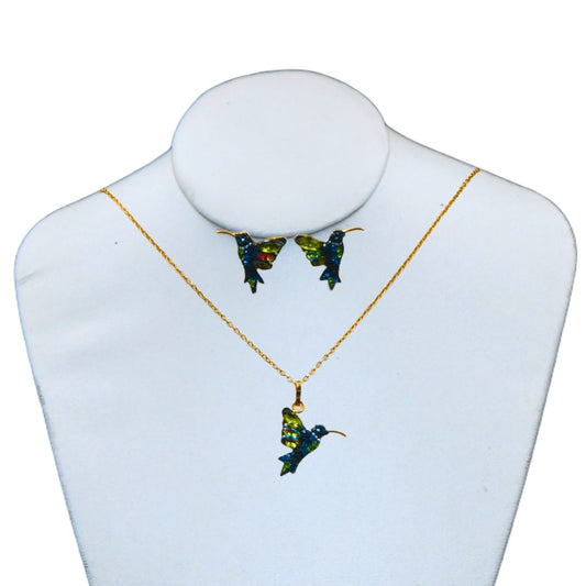 Juego de collar y aretes de colibri | Mini