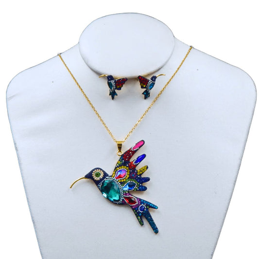 Juego de collar y aretes de colibri | Jumbo