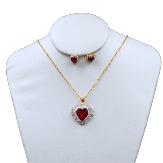 Juego de collar y aretes de corazón "Swarovski" | Mediano