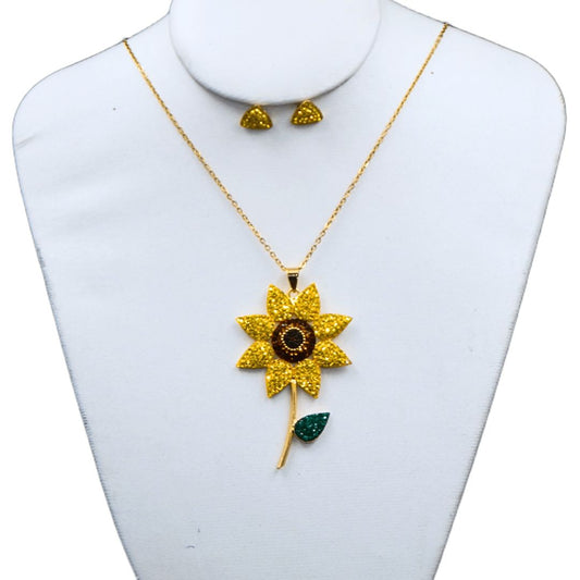 Juego de collar y aretes flor de girasol