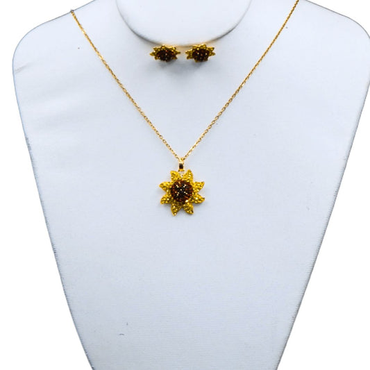 Juego de collar y aretes de girasol | Mini